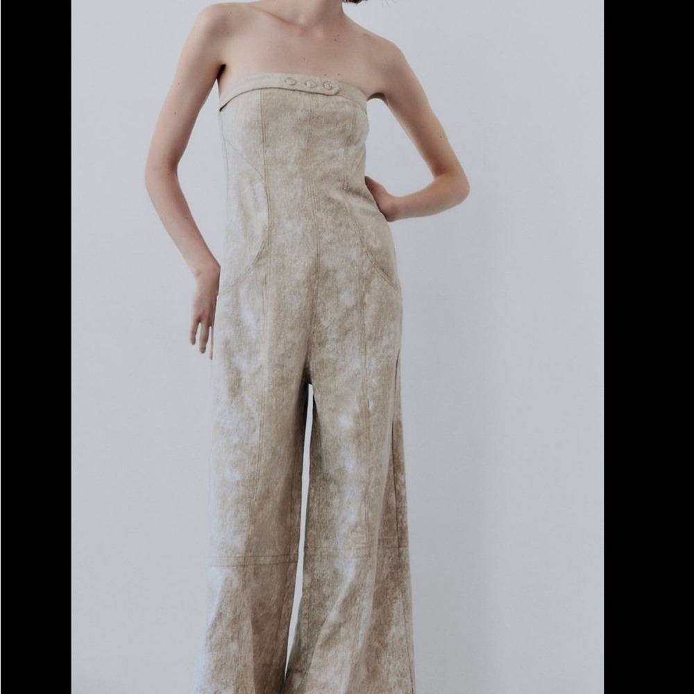 ZARA PRINTED LINEN BLEND JUMPSUIT - SIZE S - BRAND NEW WITH TAG - Picture 7 of 15
